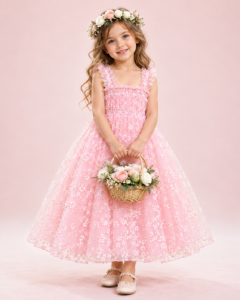Girls Pink Floral Sequin Tulle Party Dress | KOLESI TUTU
