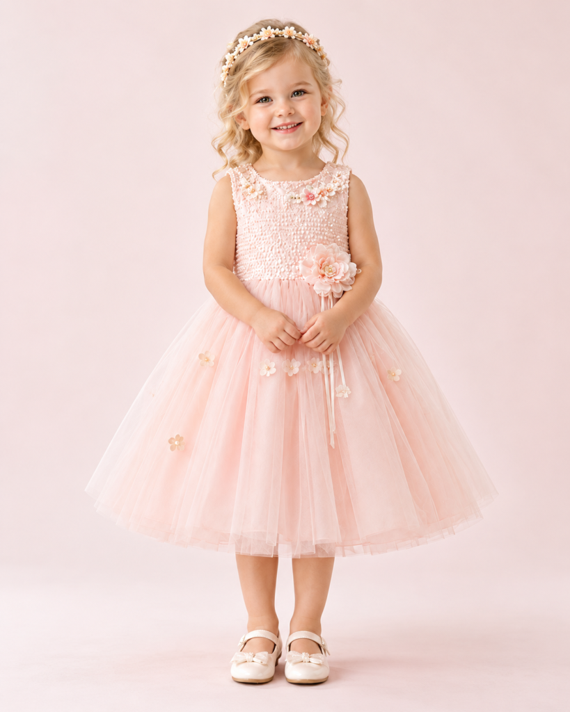 Blush Flower Tulle Party Dress for Girls | KOLESI TUTU